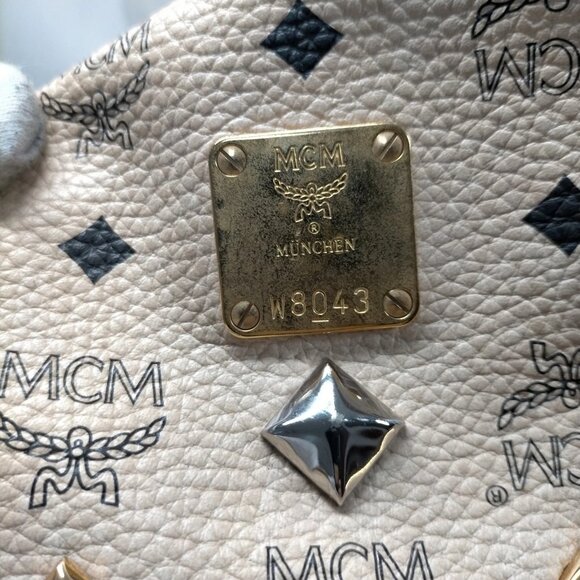 (L4) MCM Backpack Bag Beige PVC - Picture 8 of 9